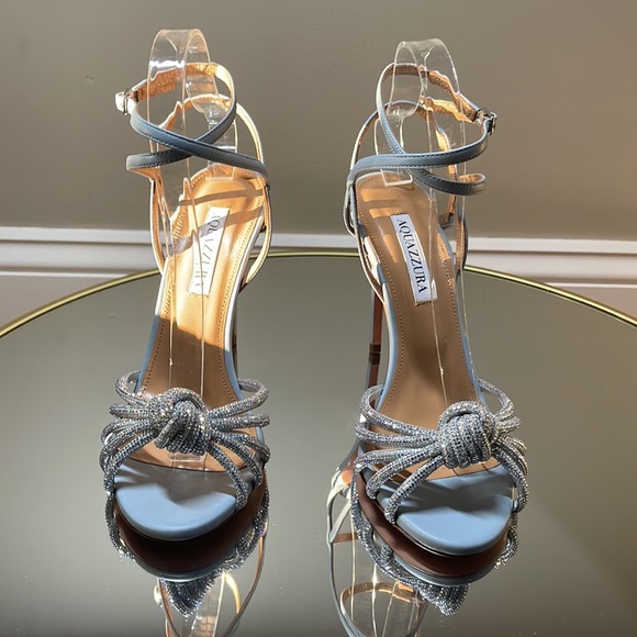 🩵 Aquazzura Celeste 105 Crystal Embellished Heeled Sandals sz 38 - Picture 8 of 16